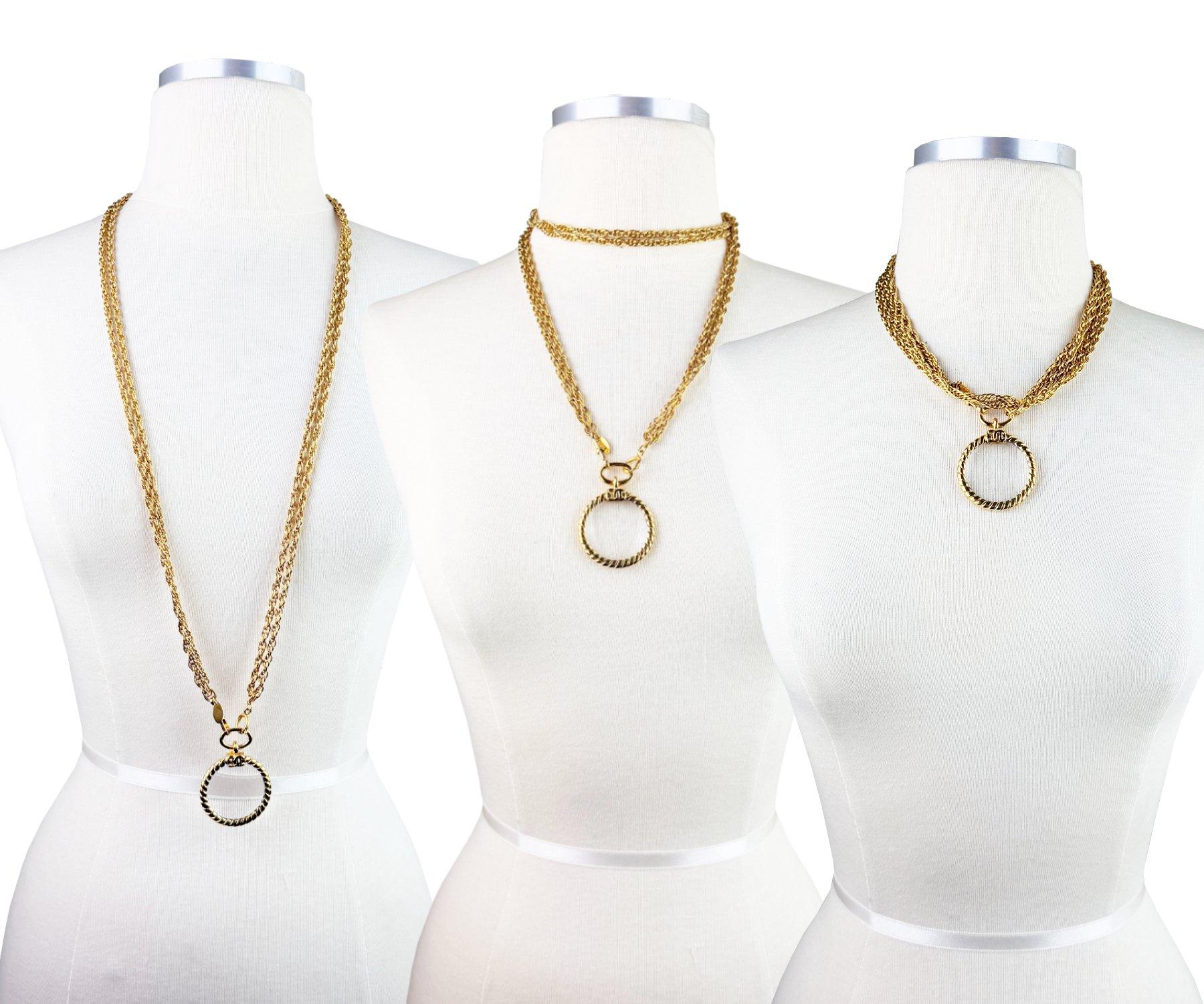 Artisan Chanel Vintage Gold Plated CC Magnifying Glass Double Chain Long Necklace