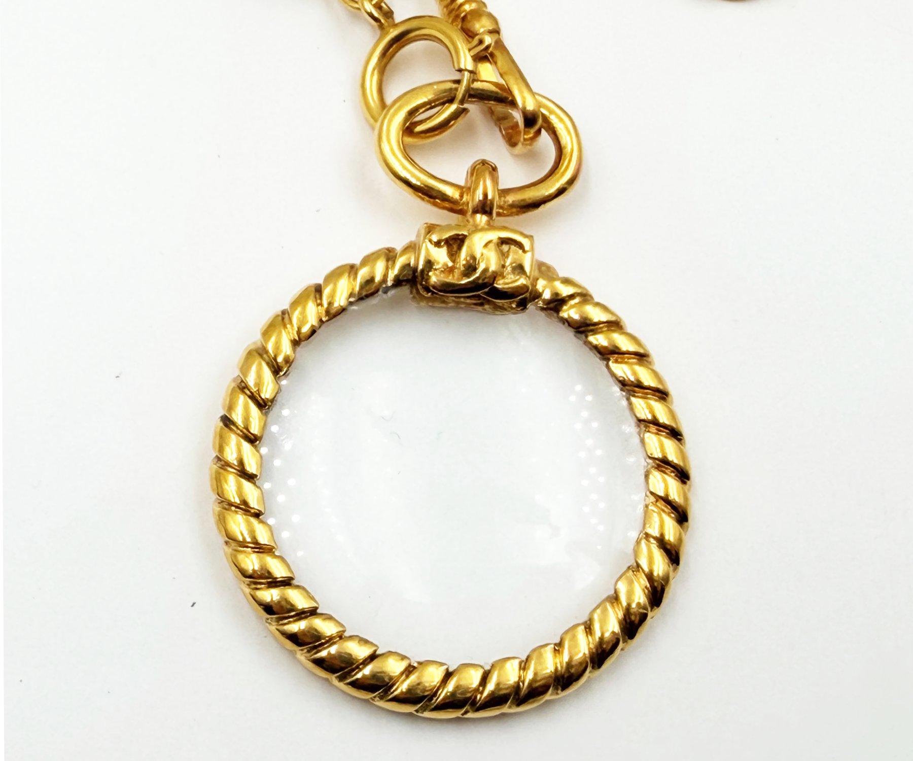 Women's Chanel Vintage Gold Plated CC Magnifying Glass Double Chain Long Necklace