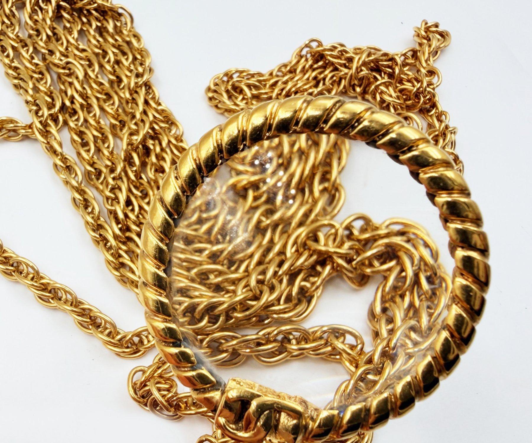 Chanel Vintage Gold Plated CC Magnifying Glass Double Chain Long Necklace 1