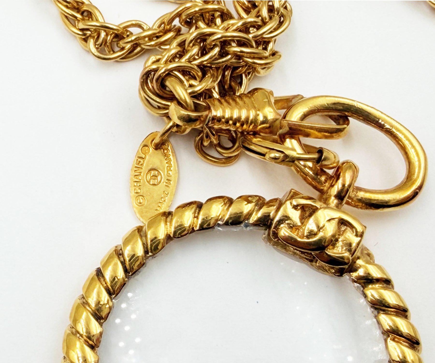 Chanel Vintage Gold Plated CC Magnifying Glass Double Chain Long Necklace 2
