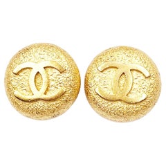 Chanel Retro Gold Plated CC Matte Texture Large Clip on Earrings