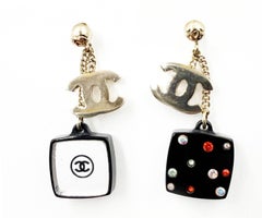 Chanel Vintage Gold Plated CC Multi Red Crystal Compact Piercing Earrings