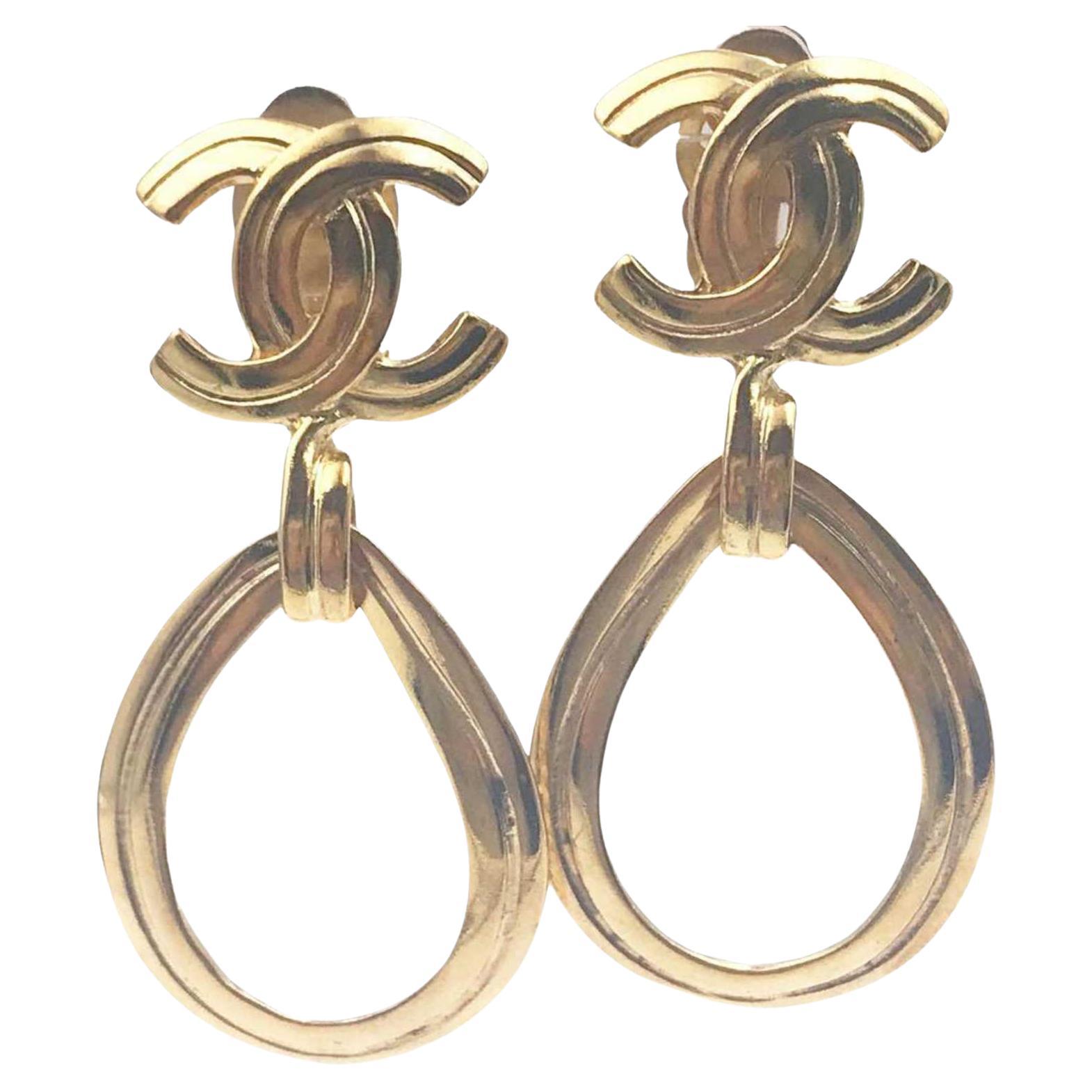 Chanel Vintage Gold Plated CC Open Heart Clip on Earrings