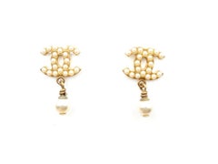 Chanel Vintage Gold Plated CC Pearl Pearl Dangle Small Piercing Earrings