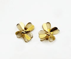 Chanel Vintage Gold Plated CC Resin Clover Clip on  Earrings