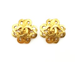 Chanel Vintage Gold Plated CC Twisted Flower Clip on Earrings