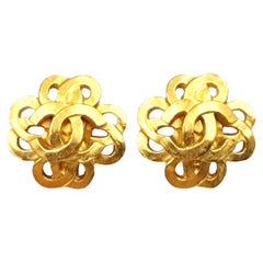 Chanel Vintage Gold Plated CC Twisted Flower Clip on Earrings