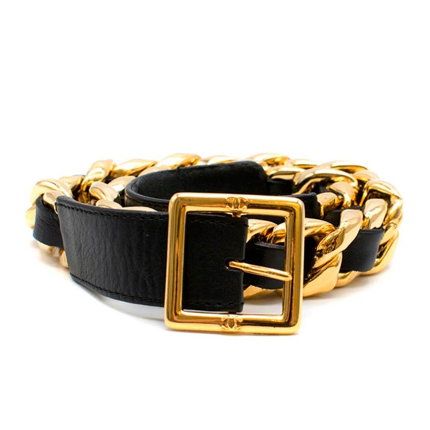 Chanel Vintage vergoldete Kette & Ledergürtel (Schwarz)
