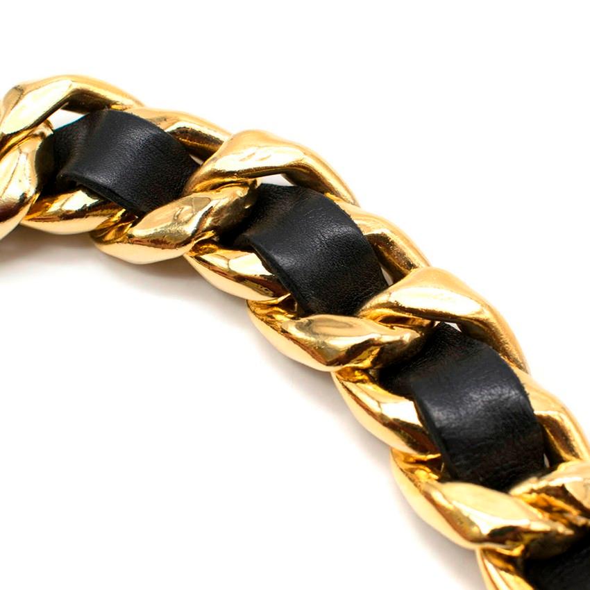 Black Chanel vintage gold-plated chain & leather belt