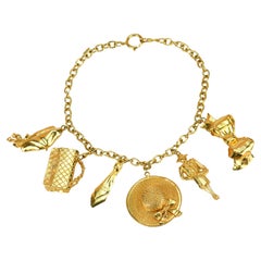 Chanel Vintage Gold Plated Chain Necklace with Six Iconic Charms