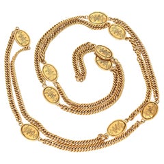 Chanel Vintage Gold Plated Chain Wrap Necklace With Royal Medallions