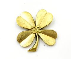 Chanel Vintage Gold Plated Clover Brooch
