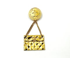 Chanel Vintage Gold Plated Coin Handbag Brooch