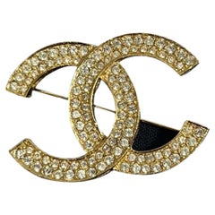 Chanel Vintage Gold Plated Crystal CC Brooch