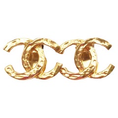 Chanel Vintage Gold Plated Hammered Texture CC Clip on Earrings