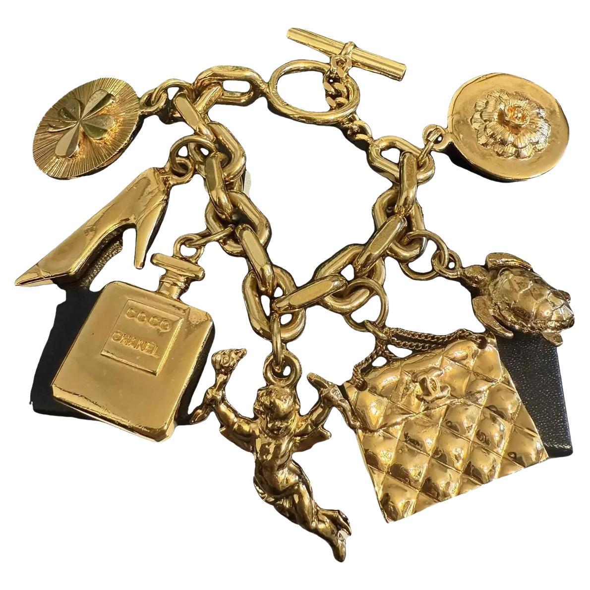 Chanel Vintage Gold Plated Lucky Charm Bracelet For Sale