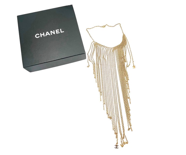 Chanel Vintage Gold Plated Multi Chain CC Bib Choker Necklace For Sale ...