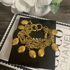 CHANEL Vintage Gold Plated Nugget Multistrand Charm Bracelet