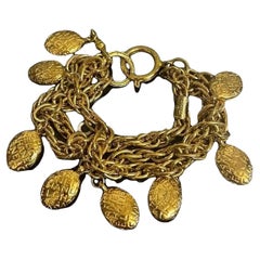 CHANEL Vintage Gold Plated Nugget Multistrand Charm Bracelet
