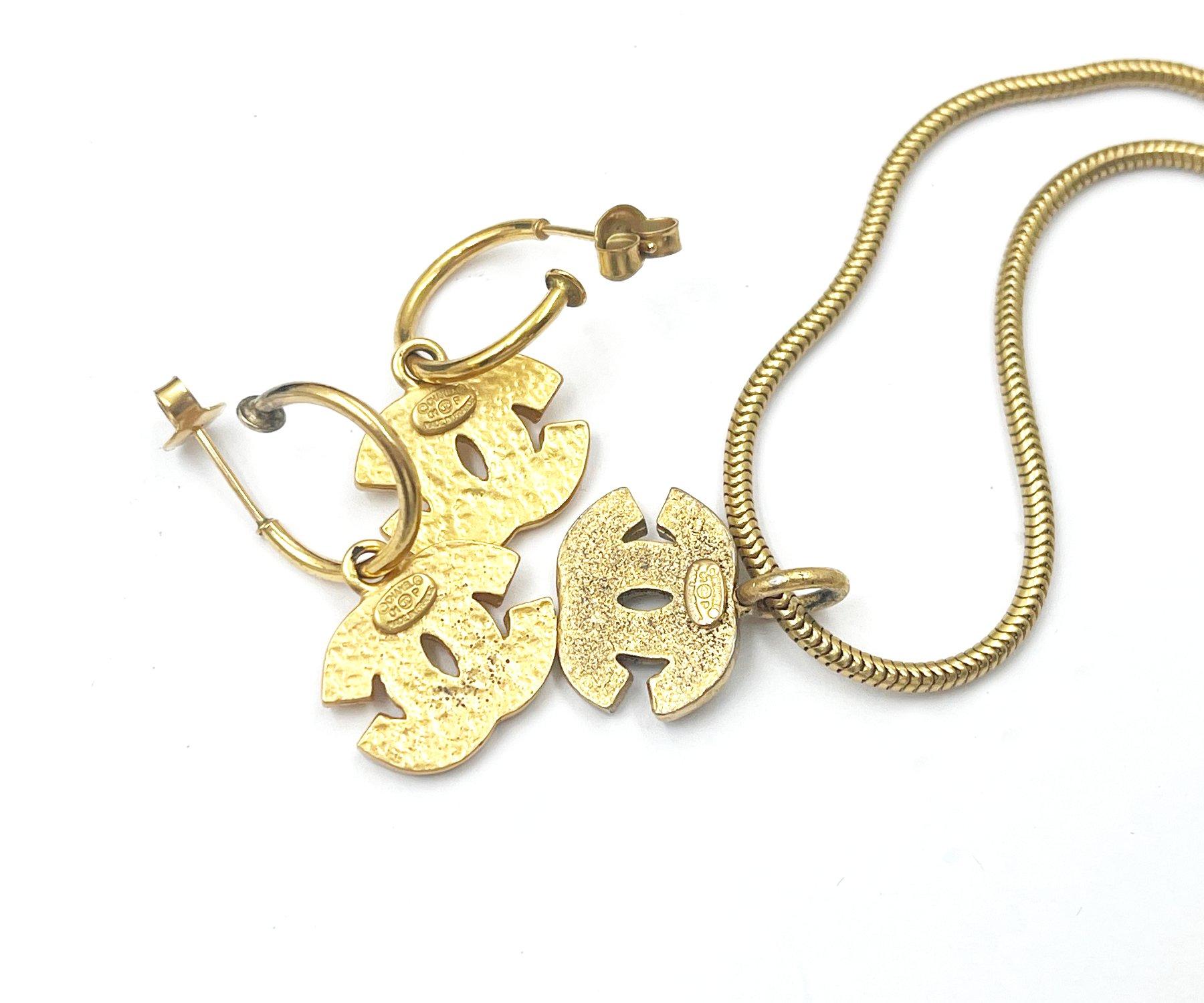 Chanel Vintage Gold Plated Popped CC Earrings Bracelet Set For Sale 1