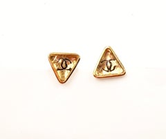 Chanel Vintage Gold Plated Triangle Black CC Small Piercing Earrings