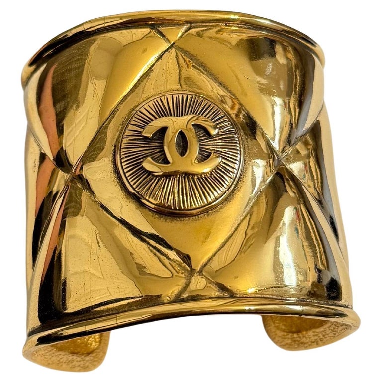 CHANEL Vintage Gold Quilted CC Medallion Cuff Bracelet