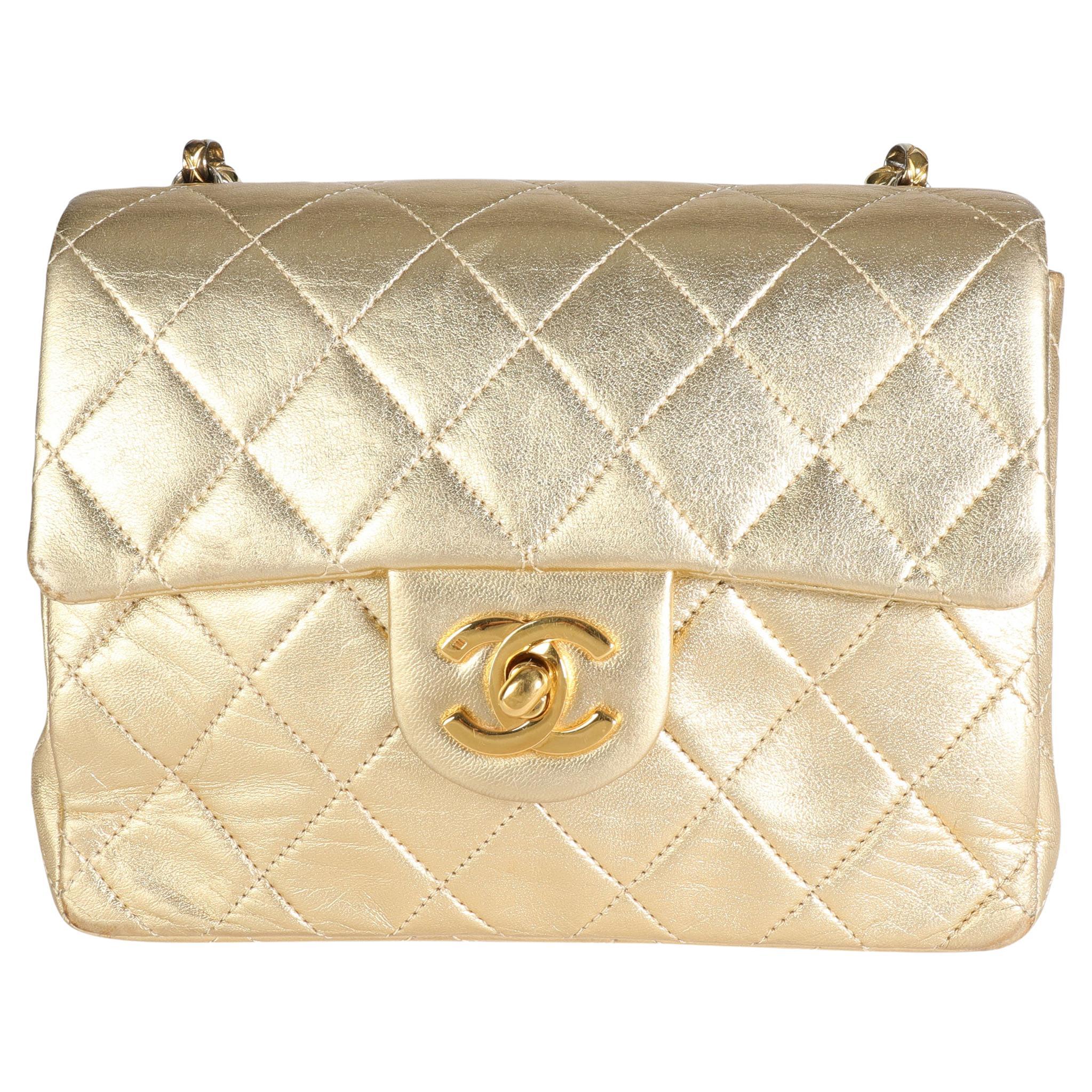 Chanel Vintage Gold Quilted Lambskin Mini Square Flap Bag at 1stDibs