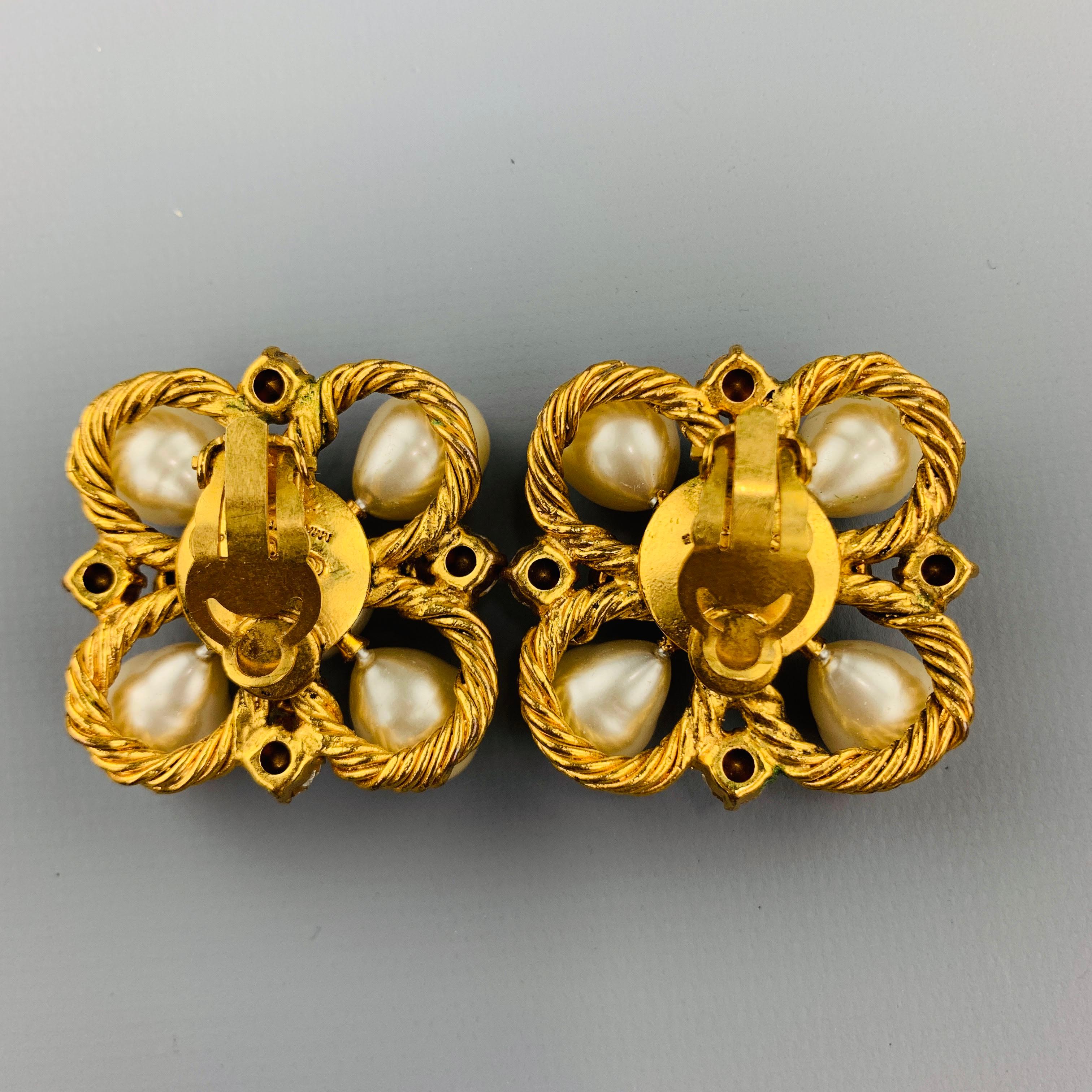 Women's or Men's CHANEL Vintage Gold Rhinestone & Faux Pearl Cluster Clip On Earrings