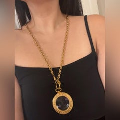 CHANEL Vintage Gold Star "CHANEL" Magnifying Glass Chain Necklace