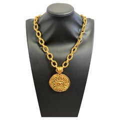 CHANEL Vintage Gold Sun CC Medallion Rope Necklace