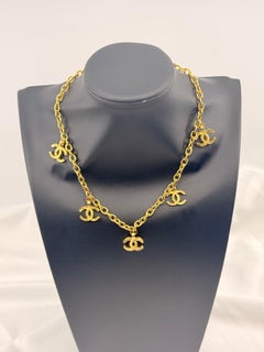 Chanel Vintage Gold Textured CC Logo Charm Collar Necklace