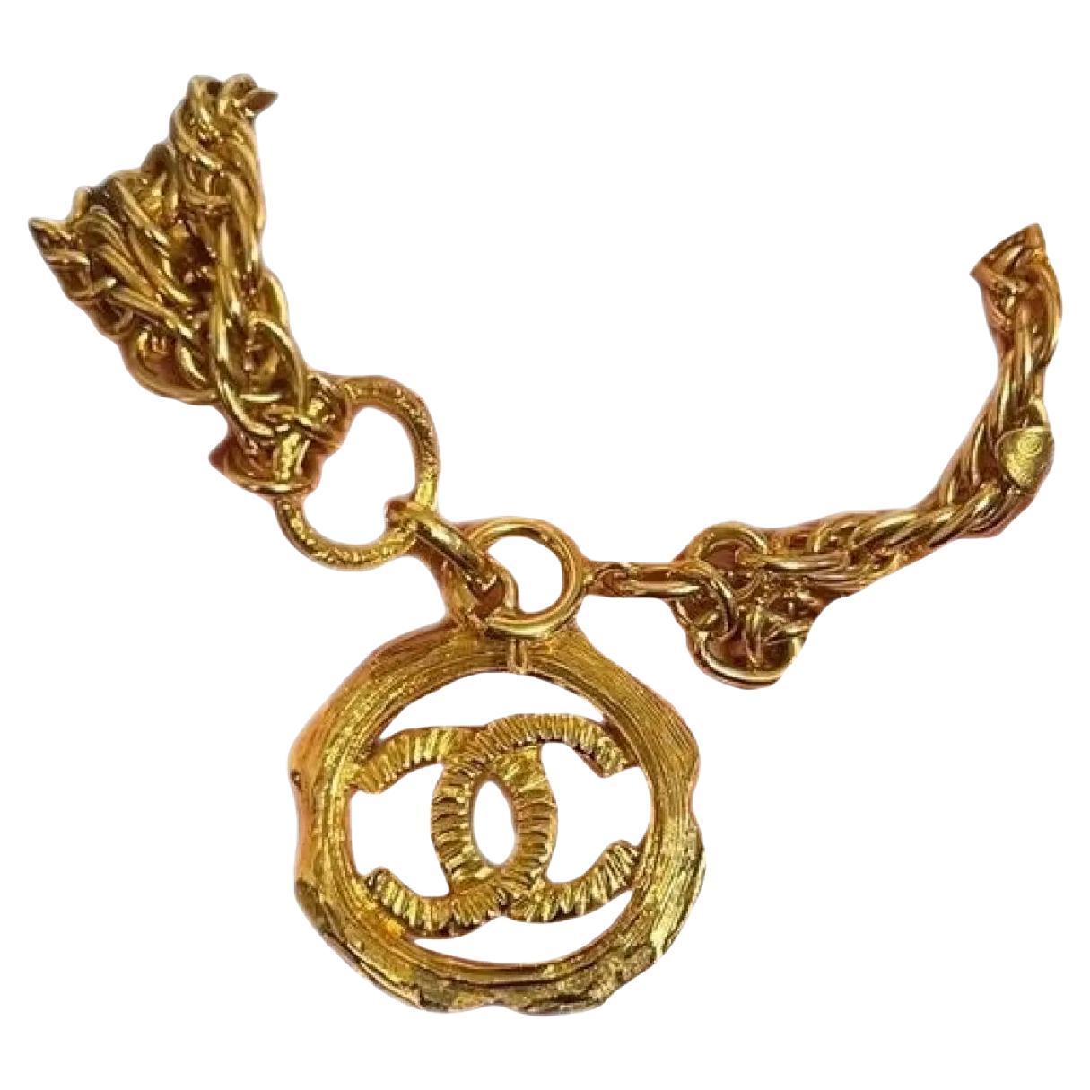 Chanel Vintage Gold Textured CC Multi Strand Charm Bracelet For Sale