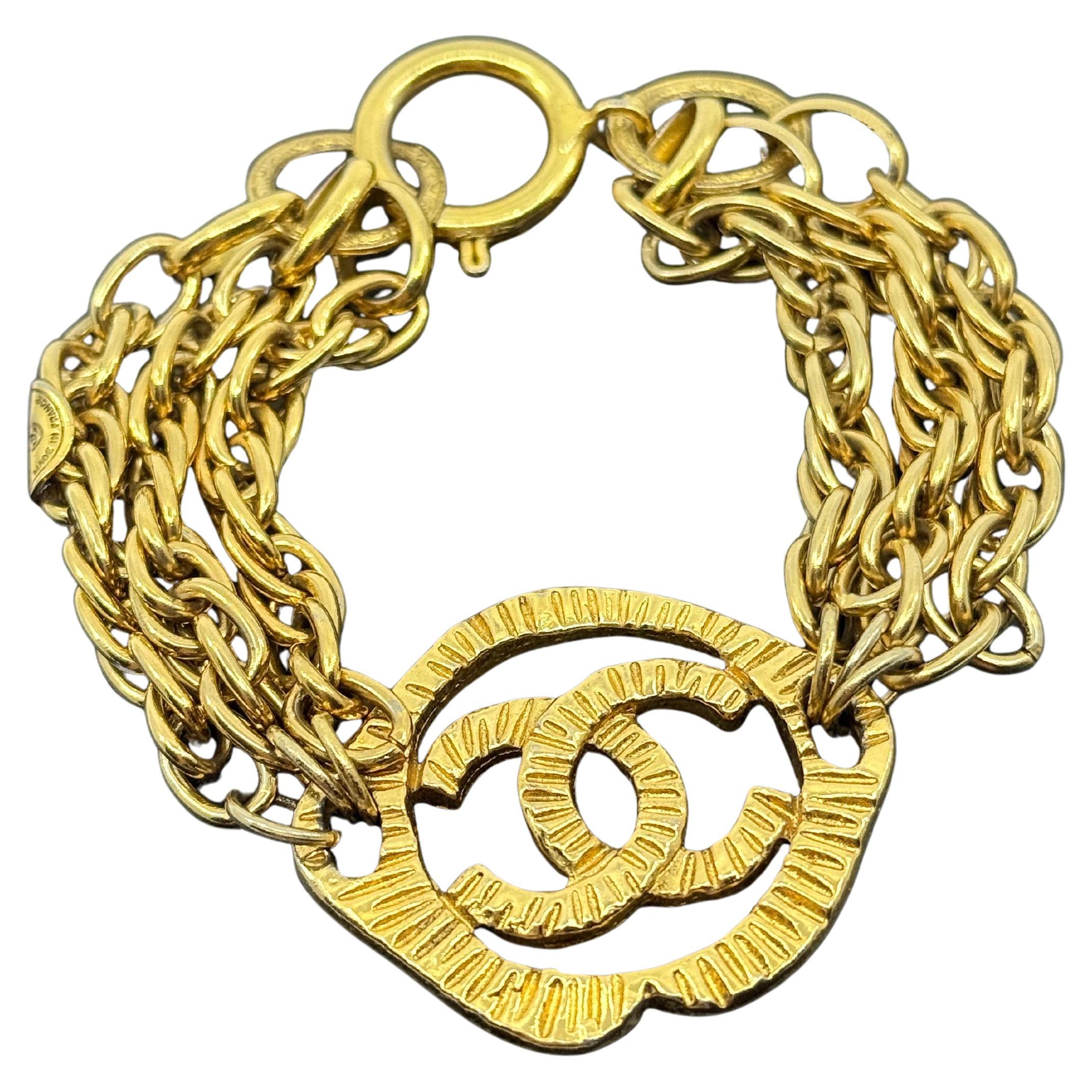 CHANEL Vintage Gold Textured CC Multistrand Bracelet