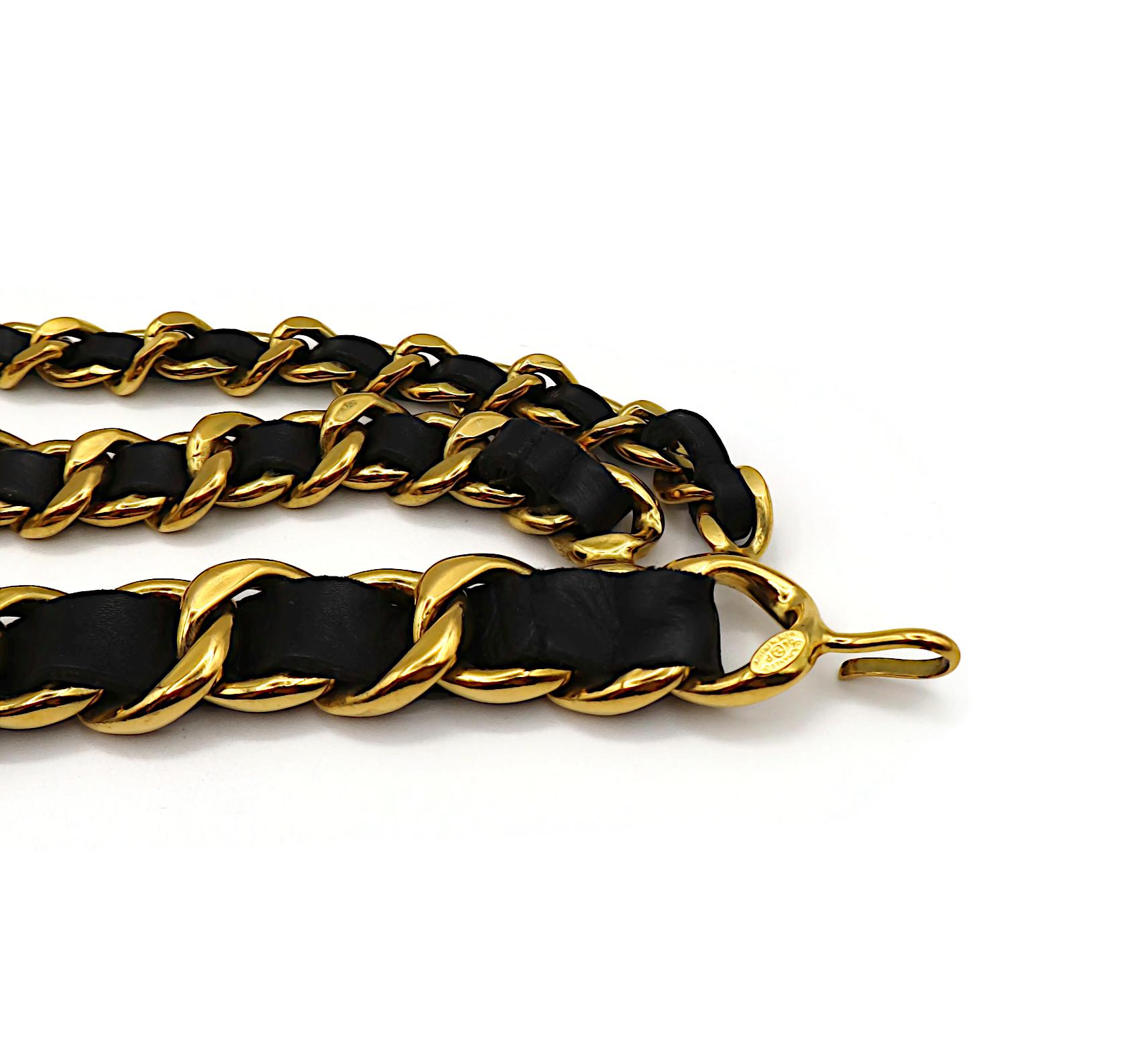 CHANEL Vintage Gold Tone and Black Leather Chain Belt, Spring 1994 7