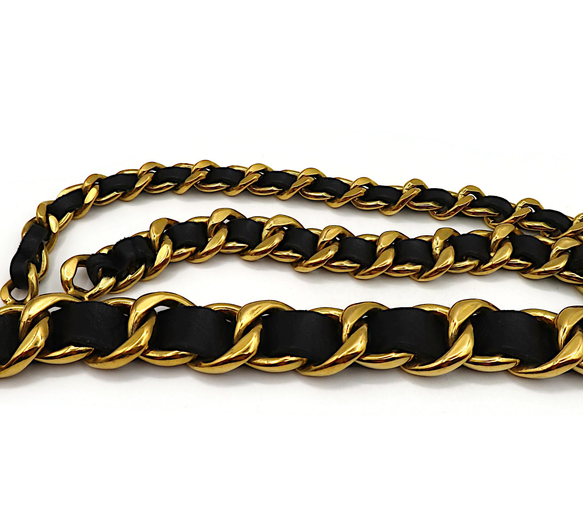 CHANEL Vintage Gold Tone and Black Leather Chain Belt, Spring 1994 8