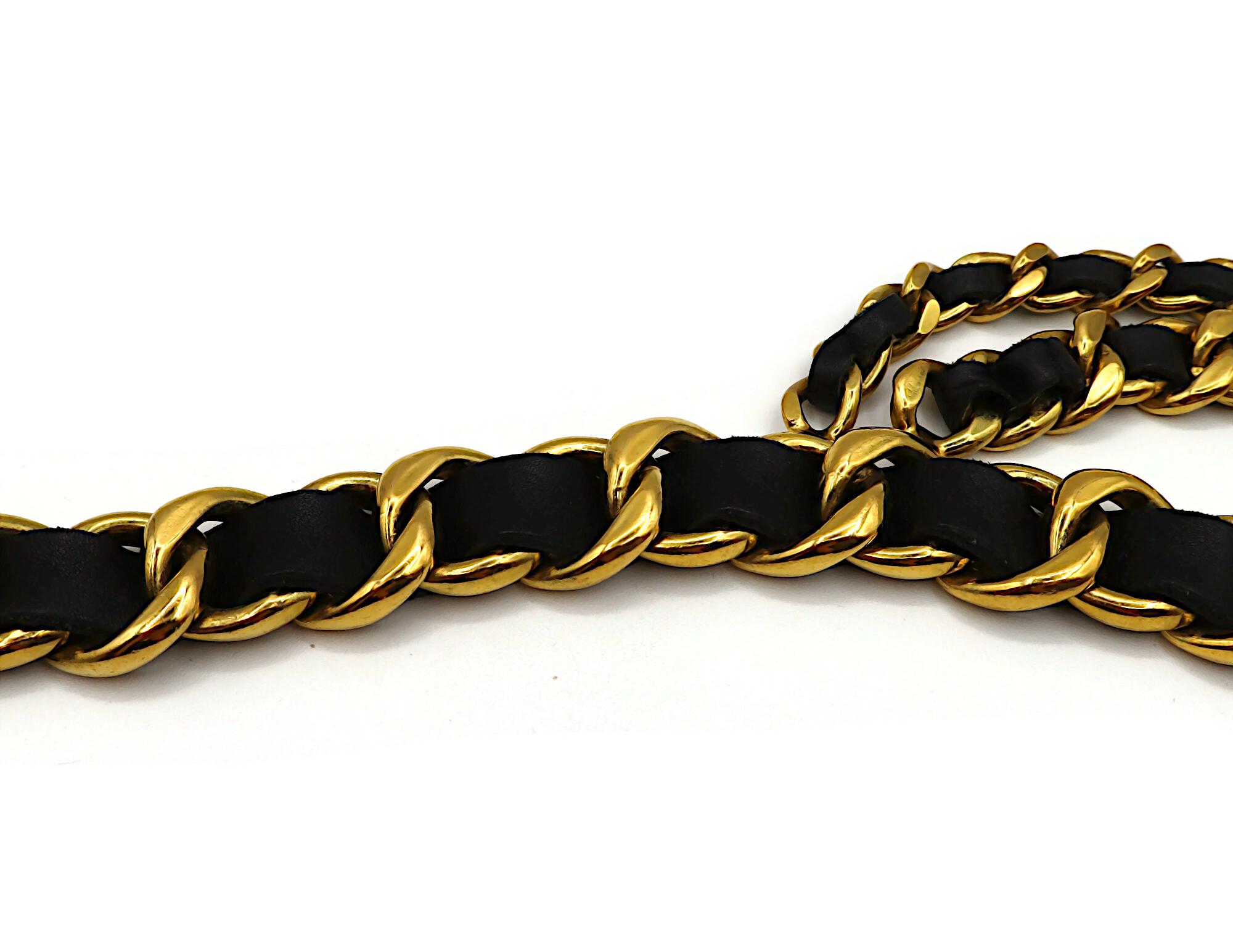 CHANEL Vintage Gold Tone and Black Leather Chain Belt, Spring 1994 9