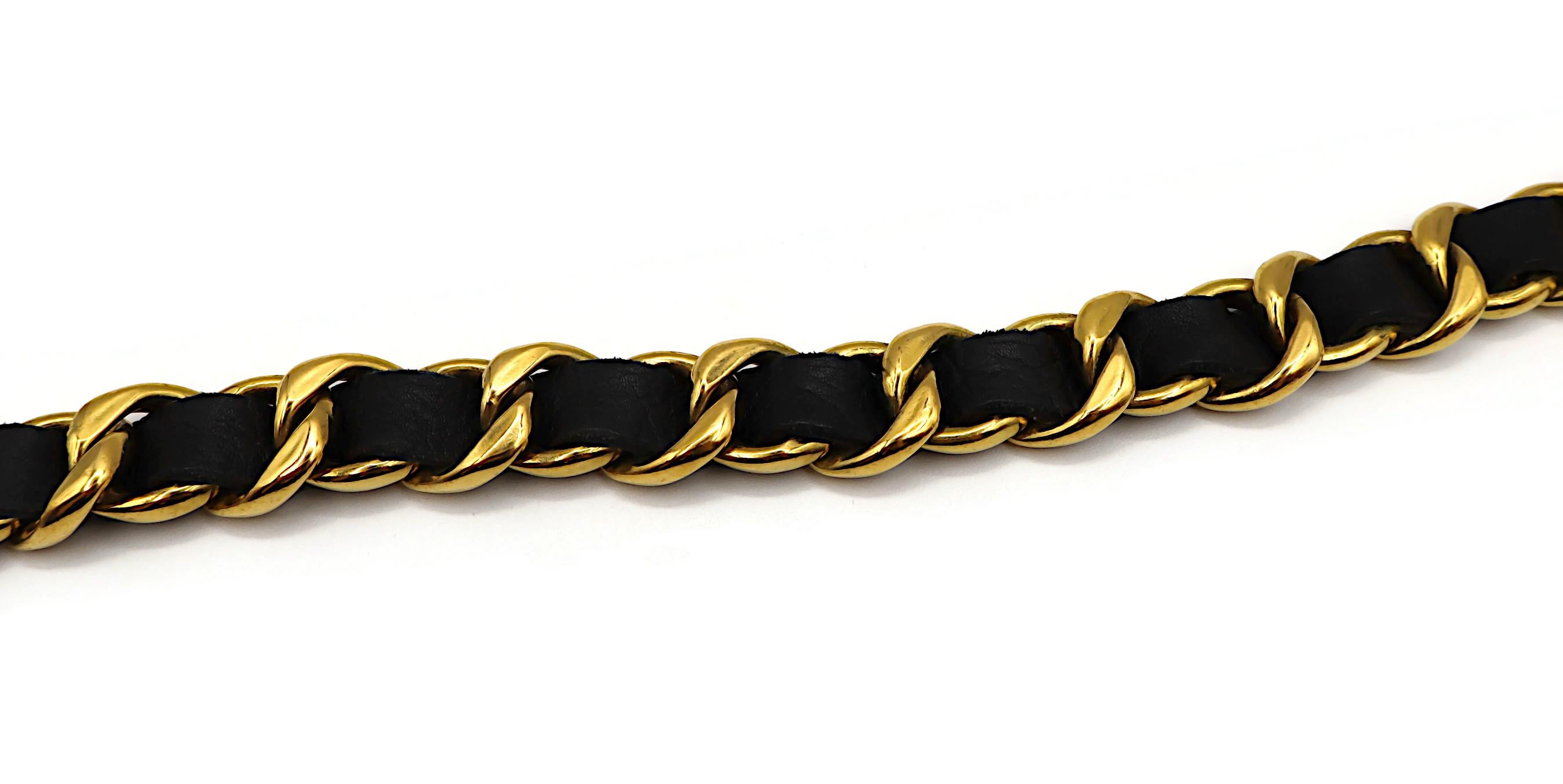CHANEL Vintage Gold Tone and Black Leather Chain Belt, Spring 1994 10