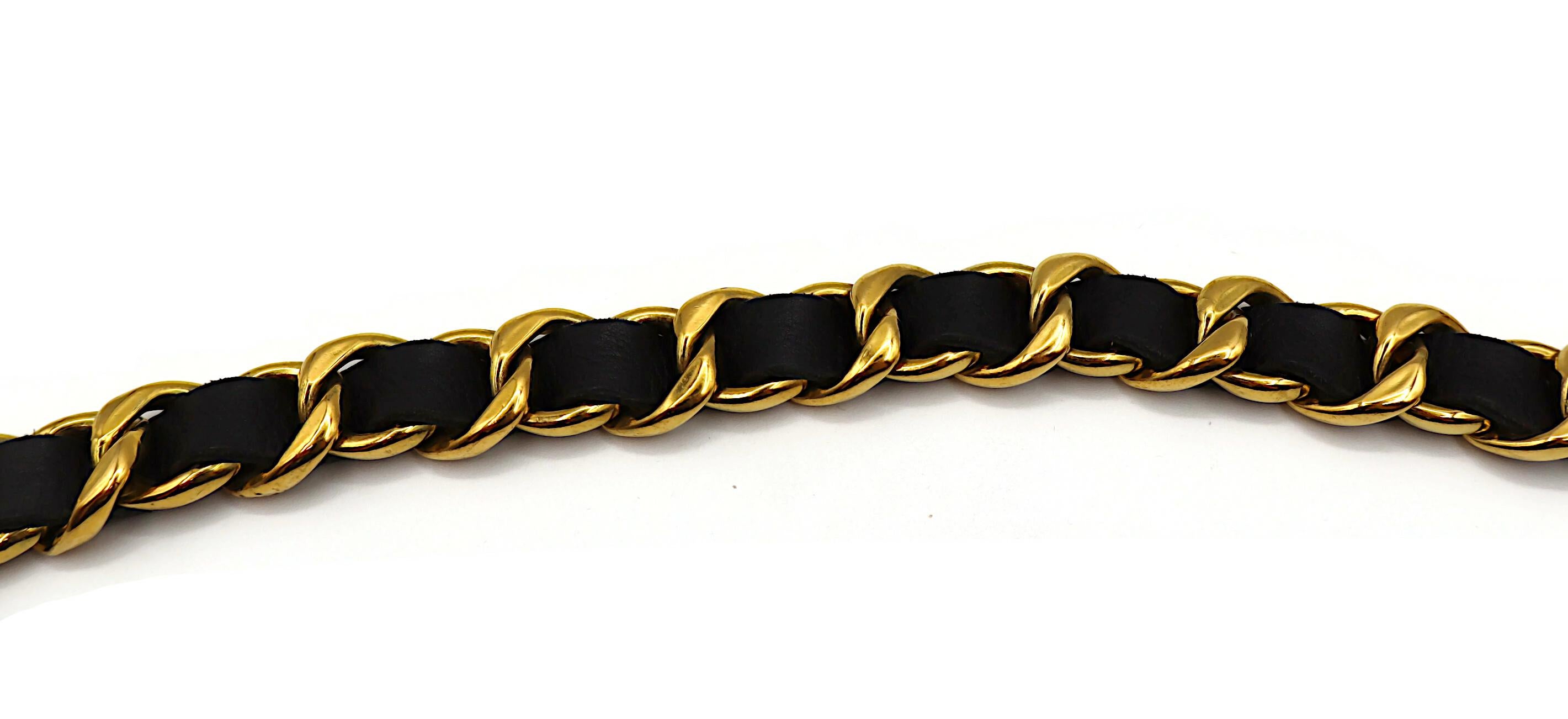 CHANEL Vintage Gold Tone and Black Leather Chain Belt, Spring 1994 11