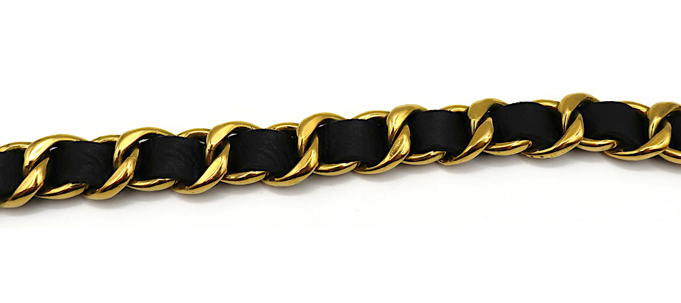 CHANEL Vintage Gold Tone and Black Leather Chain Belt, Spring 1994 12