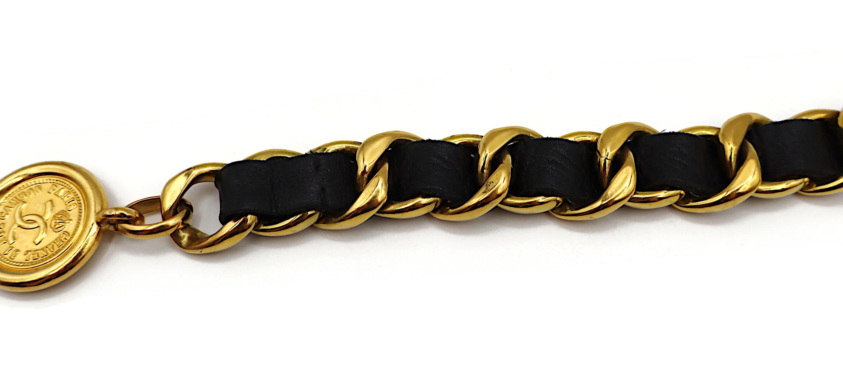 CHANEL Vintage Gold Tone and Black Leather Chain Belt, Spring 1994 13