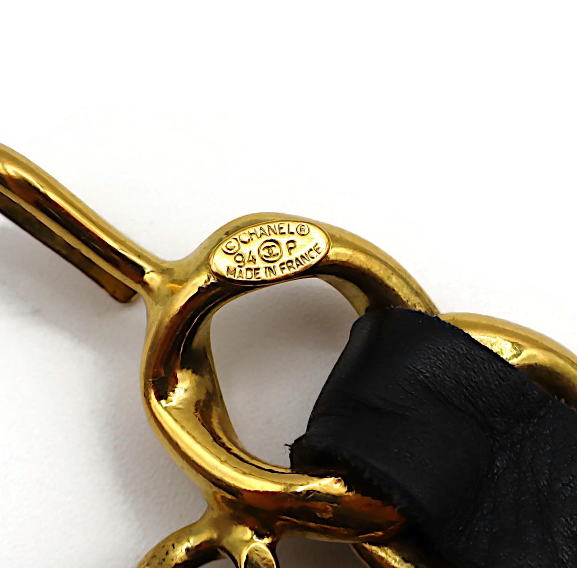 CHANEL Vintage Gold Tone and Black Leather Chain Belt, Spring 1994 15