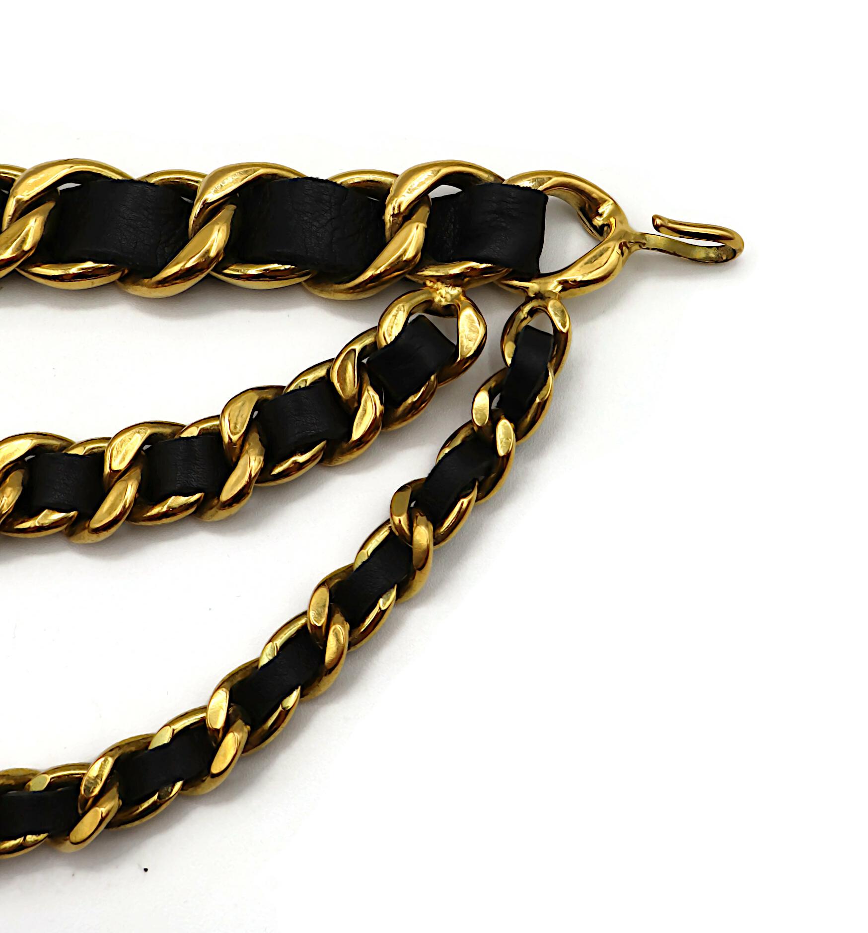 Noir CHANEL Vintage Gold Tone and Black Leather Chain Belt, Spring 1994