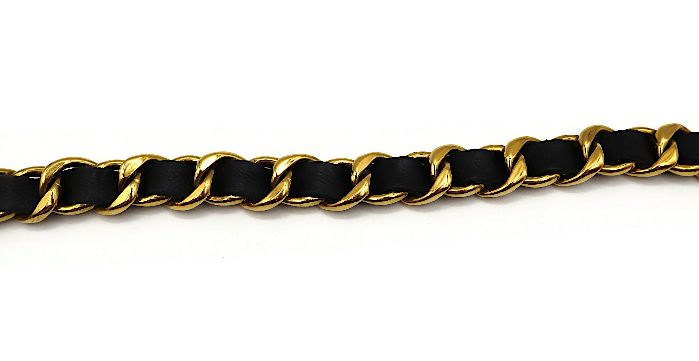 CHANEL Vintage Gold Tone and Black Leather Chain Belt, Spring 1994 1