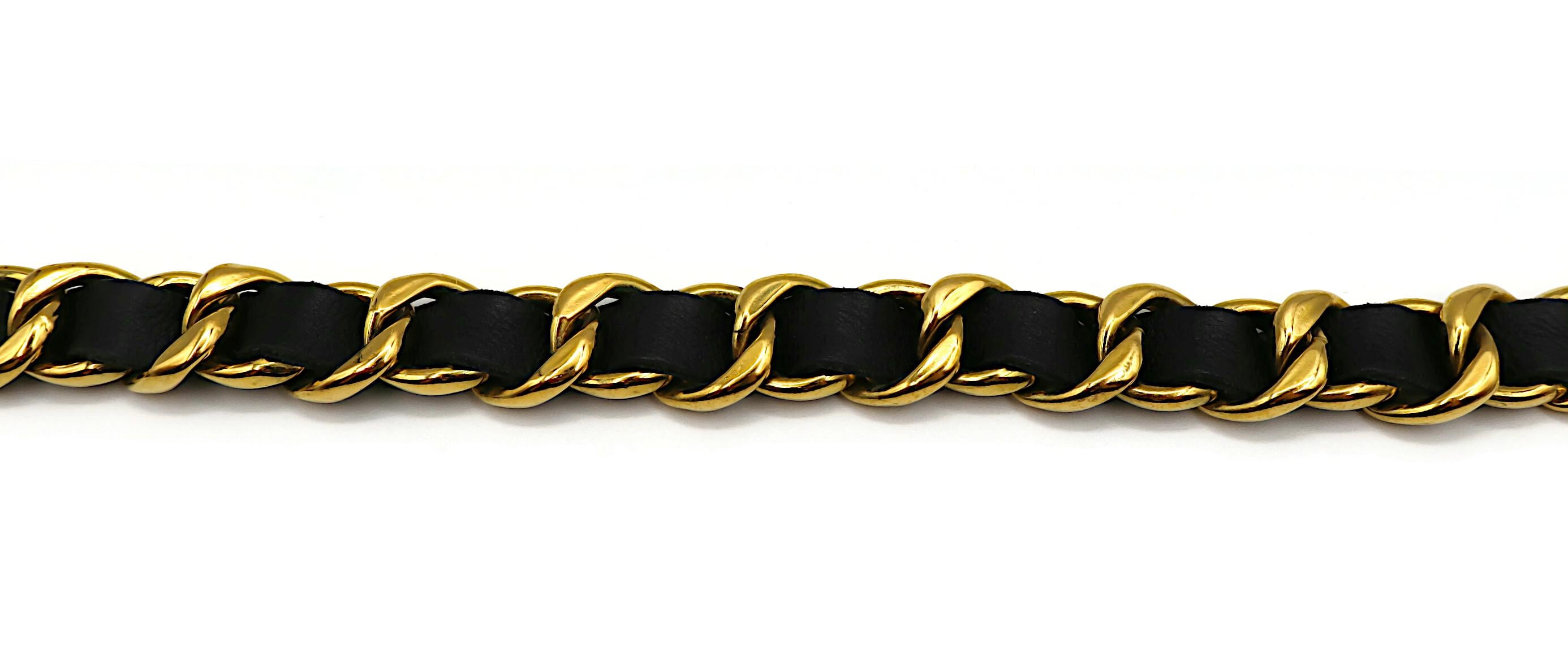 CHANEL Vintage Gold Tone and Black Leather Chain Belt, Spring 1994 2