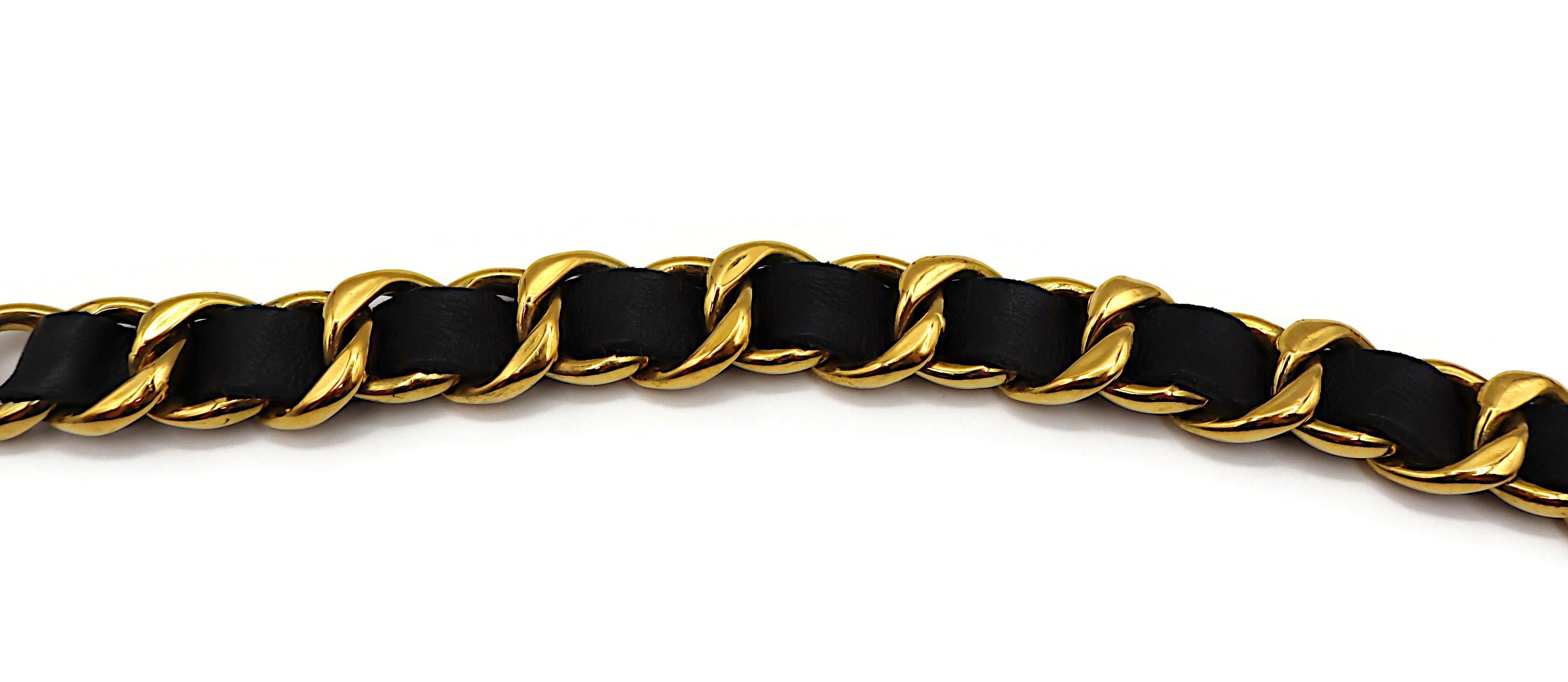 CHANEL Vintage Gold Tone and Black Leather Chain Belt, Spring 1994 3