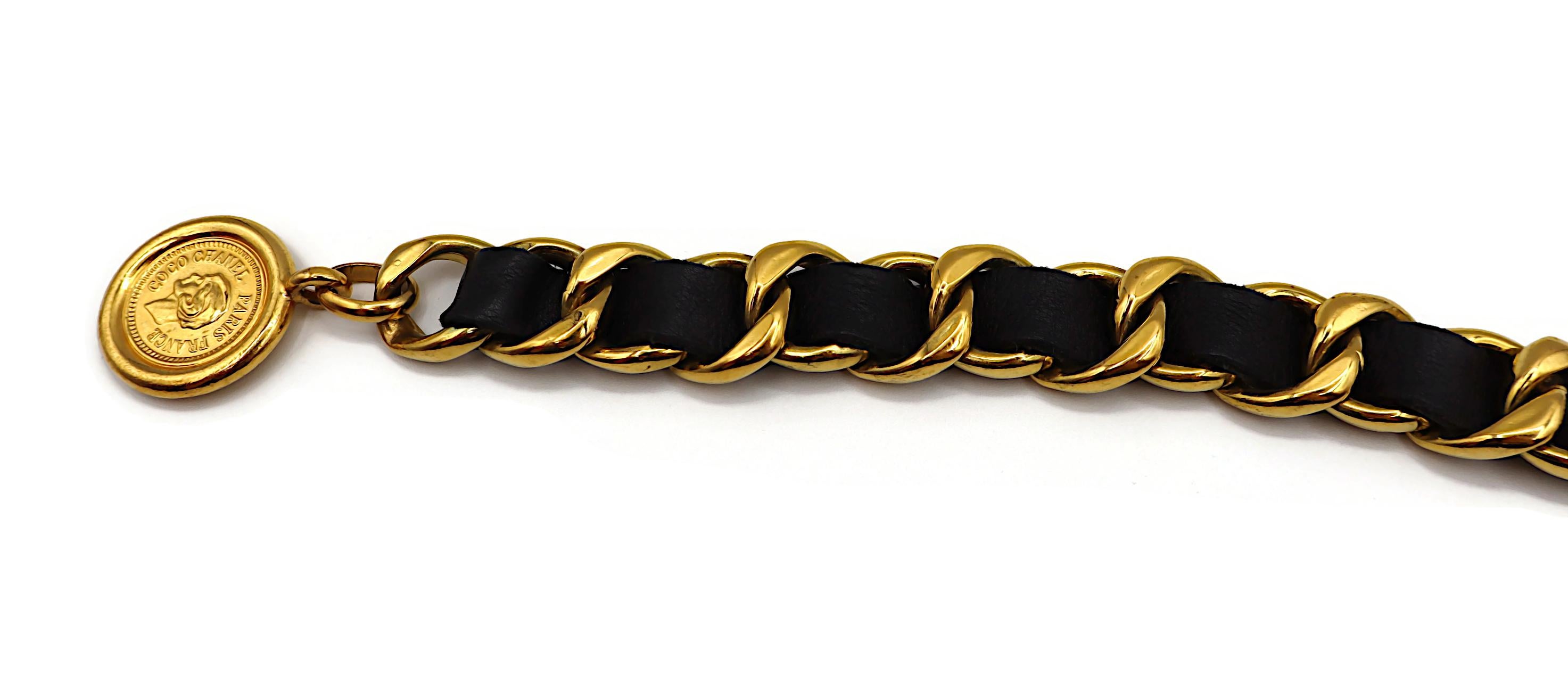 CHANEL Vintage Gold Tone and Black Leather Chain Belt, Spring 1994 4