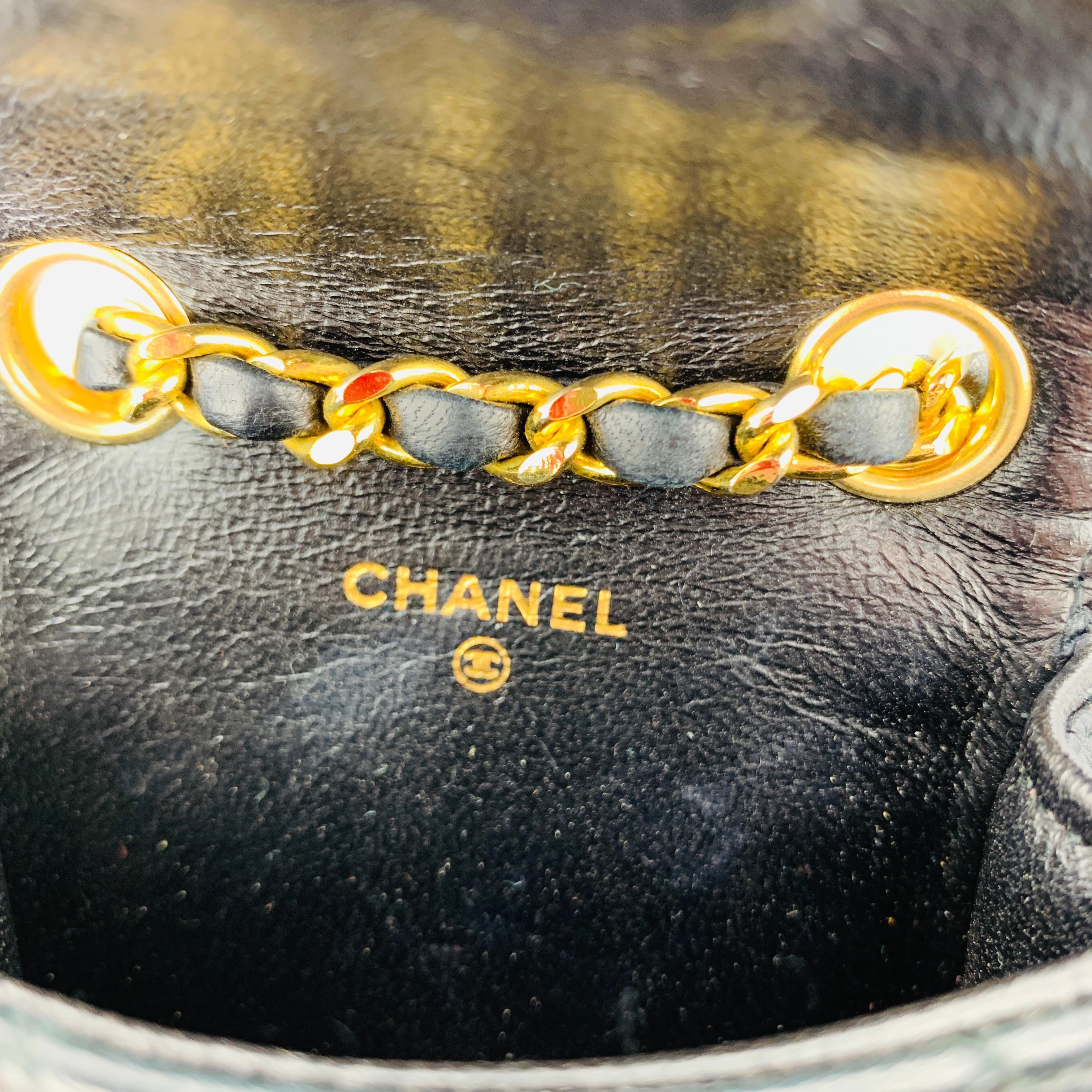 CHANEL Vintage Gold Tone Black Leather Woven Chain Mini Purse Pouch Belt 9