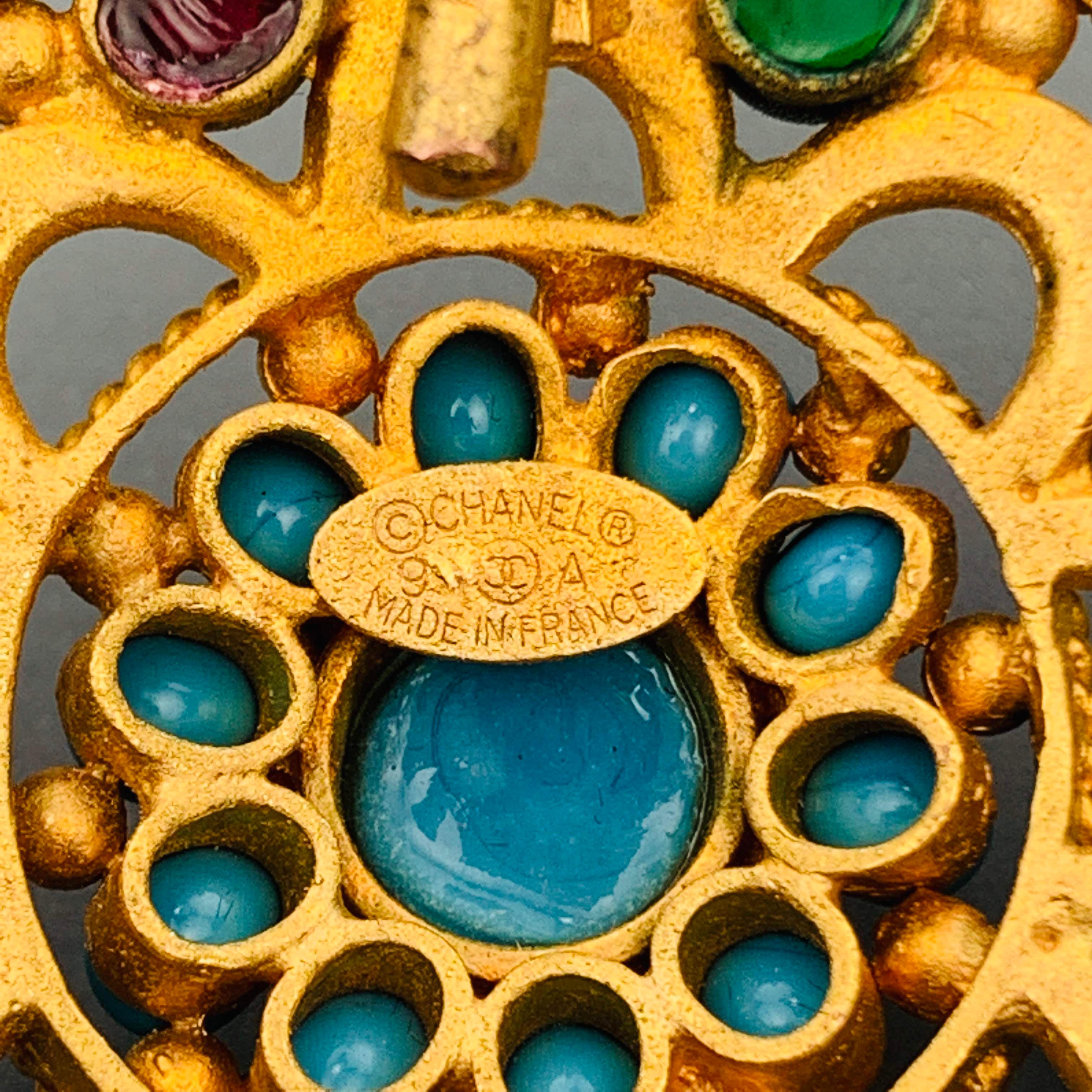CHANEL Vintage Gold Tone Byzantine Gripoix Brooch Belt Buckle Pendant 3