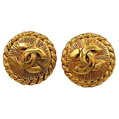 CHANEL Vintage Gold Tone CC Clip On Earrings