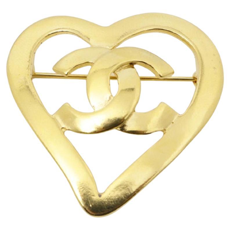 Chanel Vintage Gold-tone CC Heart Brooch